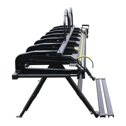 Side view of Siding Brake 10.5ft 24 Gauge Sheet Metal Bender with Roller Knife, adjustable angles, for roof repairs, metal bending tool.