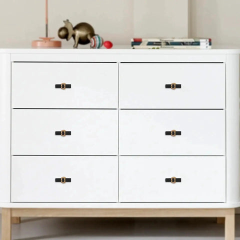 White dresser with 10 Pack Matte Black and Champagne Bronze Knurled Cabinet Knobs and Drawer Pulls, solid aluminum and zinc alloy hardware.