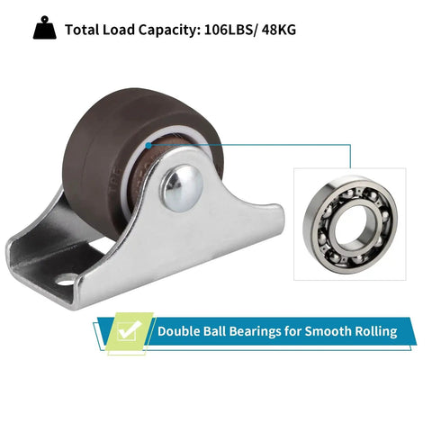 4 Pack 1 Inch Rigid Caster Wheels Low Profile Top Plate Fixed Casters For Cabinets Drawers Trundle Beds And Furniture