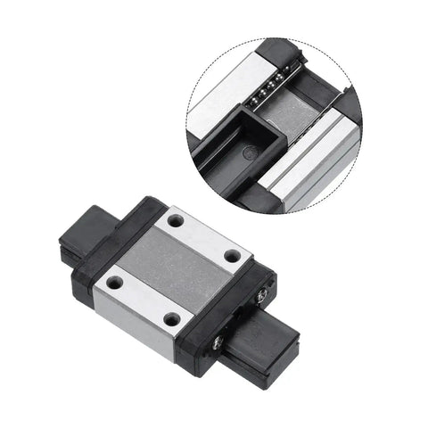 Close-up and angled view of MGN12C Bearing Steel Carriage Block with Plastic Anti Fall Strip for 12mm Linear Motion Slide Rail Guide silver tone.