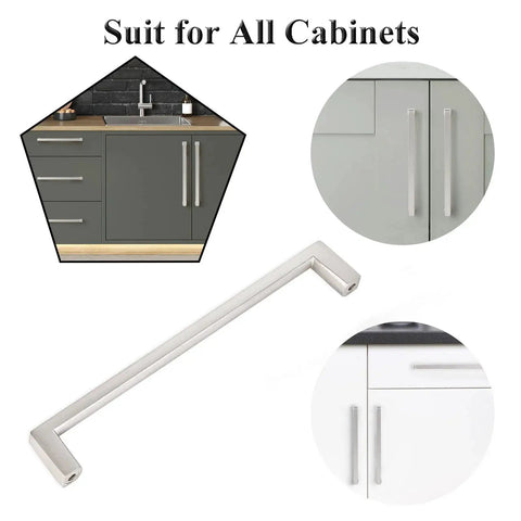 Solid Square Bar Cabinet Handle In Matte Brushed Nickel 6 Inch Center To Center used on kitchen cabinets and drawers