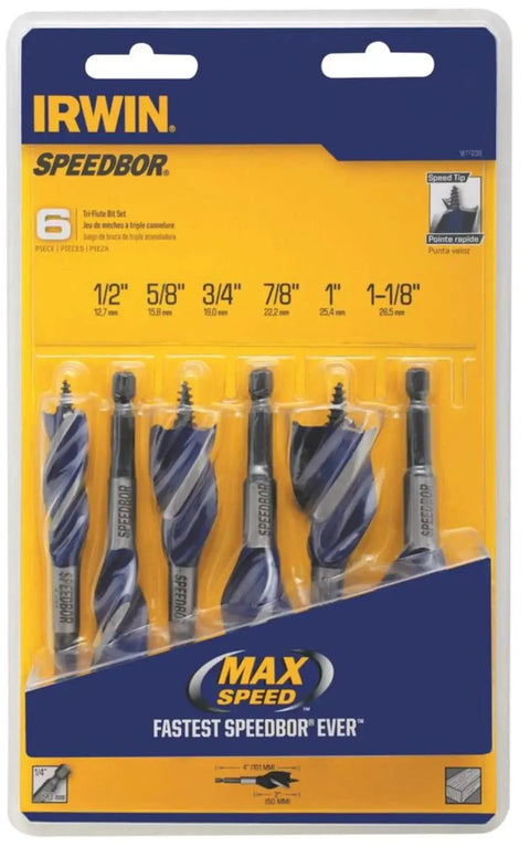 Packaged Speedbor Drill Bit Set For Woodworking, 4-Inch, 6-Piece With Three Cutting Spurs By Irwin Tools