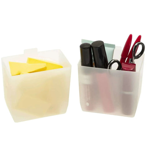 Durable Plastic Bin Cup Storage for Sorting Small Parts in Shelf Bins Two Inch by Three and One Quarter Inch by Three Inch White