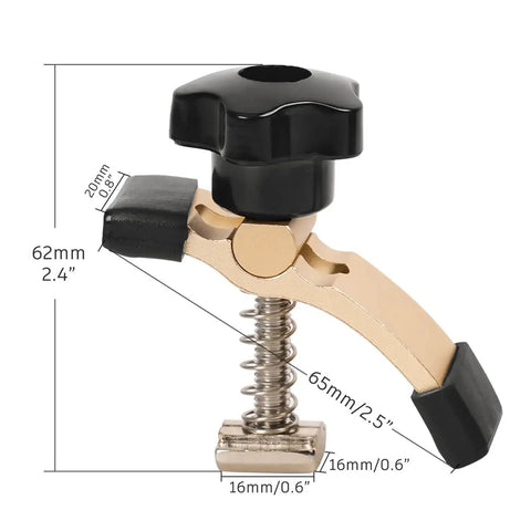 Diagram of Two Pack Mini Hold Down Clamps Kit for CNC Routers 2.5” x 0.8” x 2.4", showing detailed measurements and components.