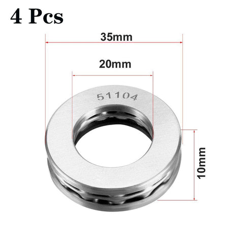 4 Pcs 51104 thrust ball bearings, 20x35x10 mm, bearing steel, single-row