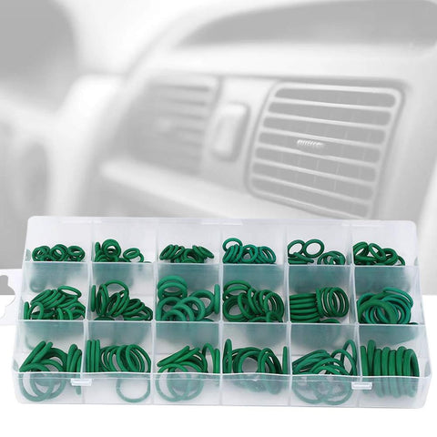 High-temperature O-ring sealing kit, 270-piece green nitrile rubber rings in a clear storage box