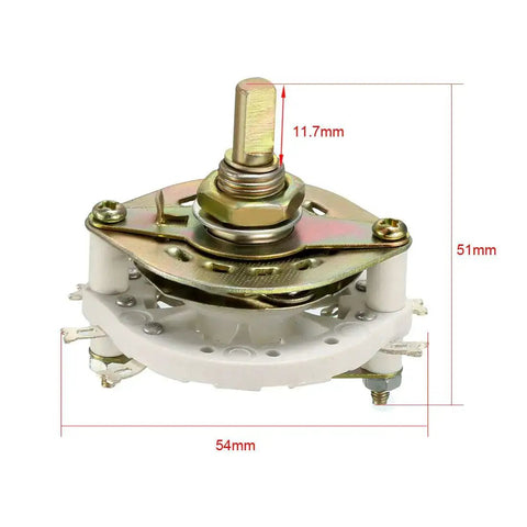 2 Pole 2 Position Band Selector Rotary Switch With Knob, 1 Deck, 6mm Shaft, 9.7mm Mount Hole, 6 Pins, side view with dimensions