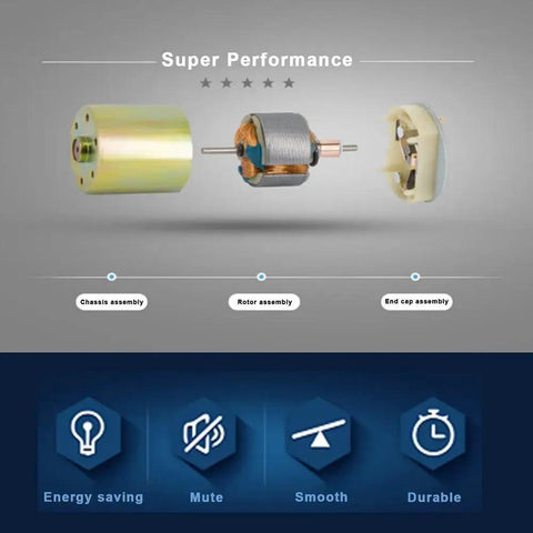 Exploded view of Beefy 12V DC Gear Motor 150 RPM High Torque Geared Motor with chassis, rotor, and end cap assembly.