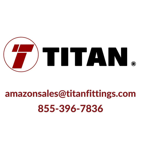 Titan Fittings logo with contact information, featuring email and phone number.