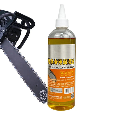Friction-Reducing Chainsaw Lubricant With Deep Rust Protection And Anti-Wear Formula For High-Performance Cutting bottle and chainsaw