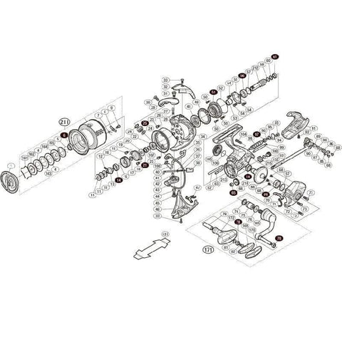 Exploded view diagram of fishing reel components showing installation of Stainless Steel Ball Bearings Kit for Fishing Reels Ten Bearing Set for Spinning and Bait Casting Reels Fits 18 C3000XG 03805 Models Improves Casting Distance and Reduces Friction for Smooth Operation Accessory.