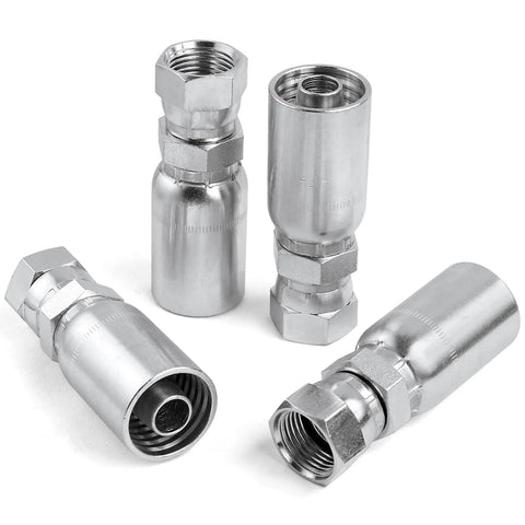 12-pack hydraulic hose fittings, 3/8 in JIC 37° female swivel crimp ends, chrome-plated steel