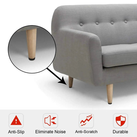 Non Slip Furniture Pads 24 Pack 2 Inch Floor Protectors on sofa leg, highlighting anti-slip and anti-scratch features for hardwood floors.