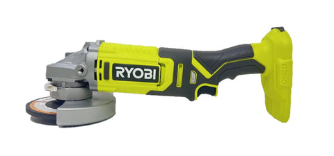 Side view of Beast Mode 4-1/2 Inch Cordless Angle Grinder With 18V Power, Spindle Lock, Die Cast Gear Case, Ryobi PCL445B ONE Plus