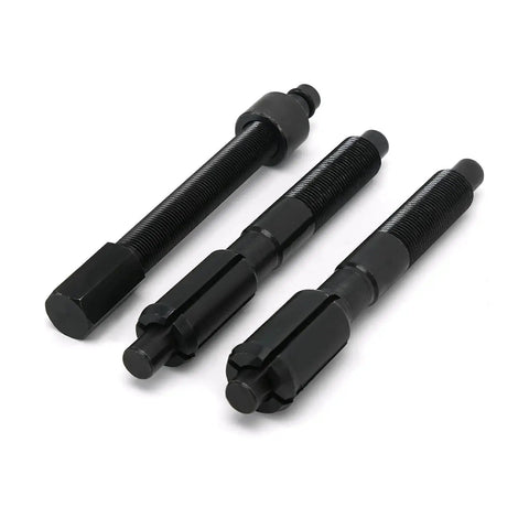 Inner Cam Bearing Installer And Puller Tool for Harley Twin Cam Engines 1999 to 2017, three black metal components, close-up view.