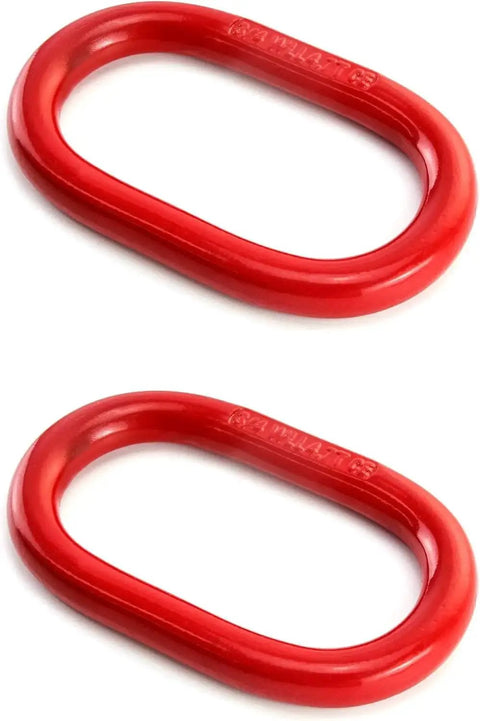 Oblong Master Link Hoist Ring Five Eighth Inch Grade 80 Steel 2 Pack Red 6600lb shown from above