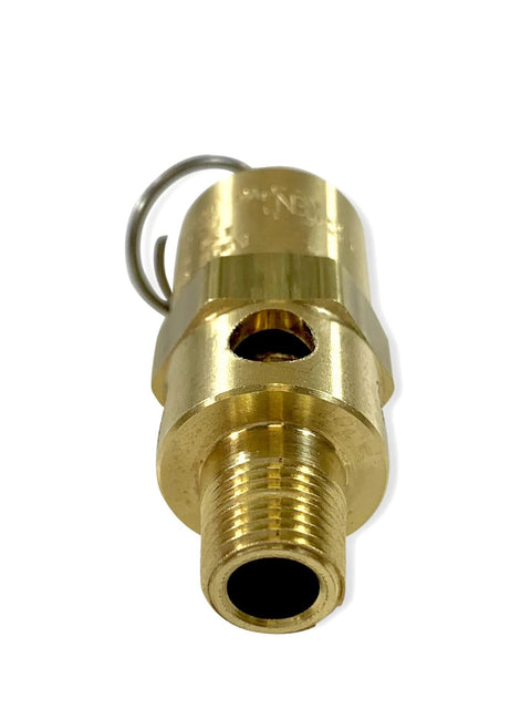 Brass 1/8 in NPT industrial hard-seat safety pressure relief valve, USA made, 150 PSI