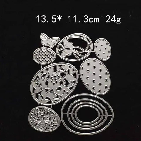 Seven Piece Easter Egg Die Cuts Set With Flower And Butterfly Frame Dies for card making, 13.5x11.3 cm, silver metal stencils