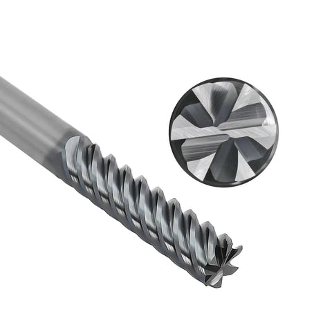 Carbide End Mill 6 Flute Square Milling Cutter With 50 Degree High Helix For High Hardness Steel Finishing Balzers PVD Coated Tungsten Carbide
