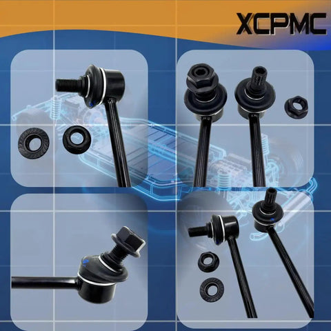 Front suspension sway bar end link kit, 2 pcs, black metal links with nuts and washers.