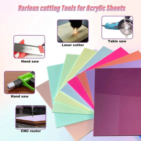 Vibrant 10 Colors Pastel Cell Cast Acrylic Sheets In 1/8 Inch 3mm For Laser Cutting And Engraving, 8x8 Inches 200x200mm, Matte One Side Glossy The Other