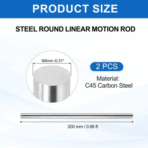 2 Pack 8Mm By 200Mm Steel Linear Motion Rods For CNC And 3D Printers, Smooth Glide Rod Shafts, Precision Guide Rails