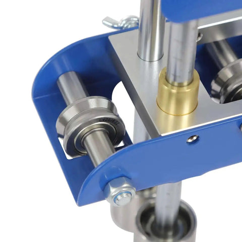 Close-up of Blue V-Shaped Edge Bead Roller Hand Sheet Metal Bender 0-90 Degree Flex Pro Grade Standing Seam Roofing Tool components