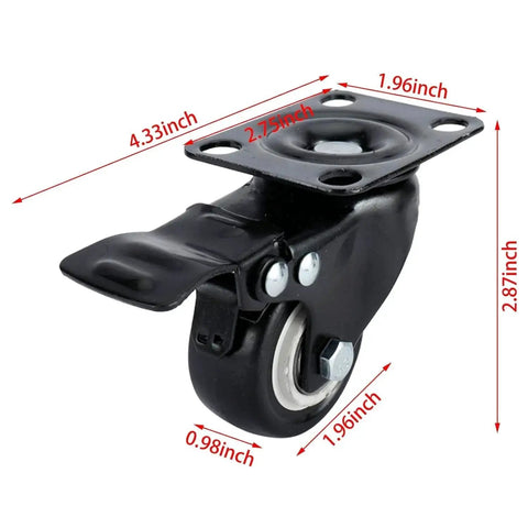 Side view of a 8 Pack 2 Inch Heavy Duty Swivel Plate Caster Wheel With Double Brake And PU Foam No Noise, showing dimensions