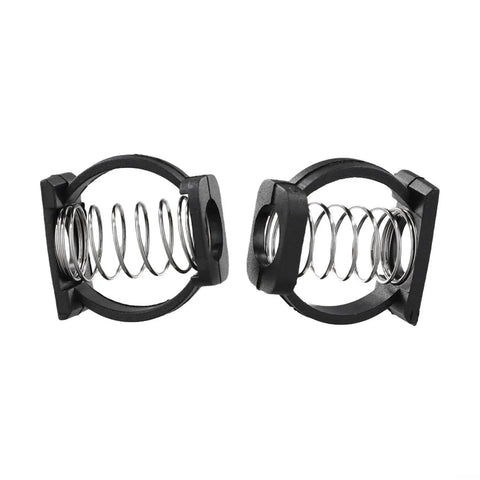2Pcs Folding Bike Enhanced Hinge Clamp For Brompton Spring C Buckle Accessory in black, showcasing durable plastic and stainless steel.