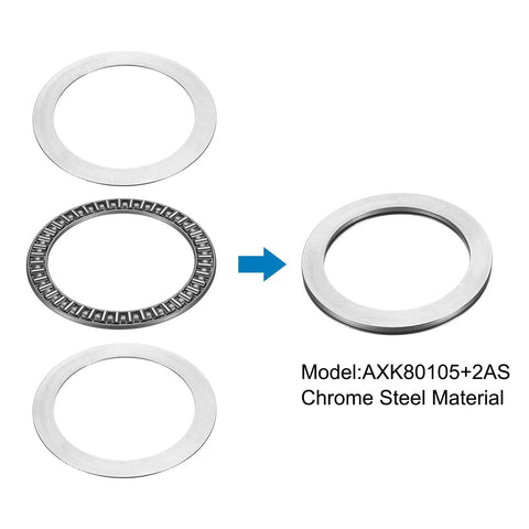 Two sets of AXK80105 thrust needle roller bearings with washers, chrome steel, 80x104x6mm