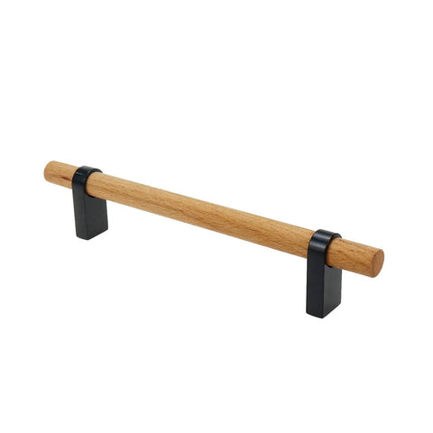 Black Wooden Drawer Pulls With Aluminum Base 7.09 Inch Length 5.04 Inch Hole Distance Two Pack Two Hole Cabinet Handles visible