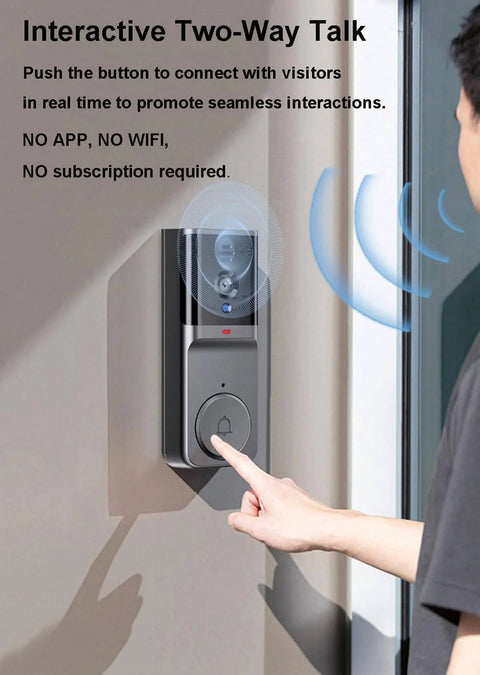 Person using Wireless Video Doorbell Camera With No Subscriptions And Bluetooth Pairing, Real Time Two Way Intercom, 1080P Video, 120 Degree Field Of View, No App Or Wi Fi Needed