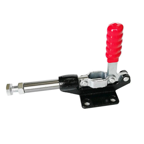 Heavy Duty Toggle Clamp 680Kg Quick Release Push Pull Clamp for Woodworking Jigs and Fixtures with red handle, side view.