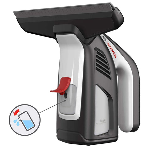 Bosch GlassVAC battery window vacuum cleaner, gray and black handheld with red trigger