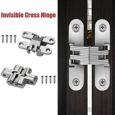 180 Degree Invisible Folding Door Hinge Set Silent 2 Pack Cross Hinges With Screws Stainless Steel And Zinc Alloy 13x45mm on door