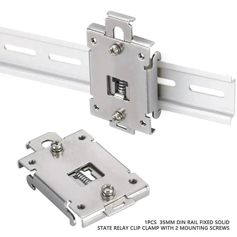 Four Pack 35MM DIN Rail Mounting Clip For Solid State Relay Mounting Rack In Stainless Steel With Screws Chinese Standard Easy Install Ideal SSR Mounting Kit For Single Phase Projects And Industrial Panels shown in close-up view mounted on rail