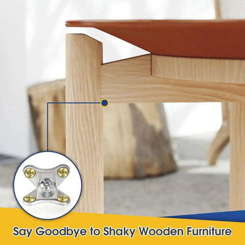 Close-up of installed 12 Pack Beefy Butterfly Corner Braces Set Detachable L Bracket Right Angle Support under a wooden table corner
