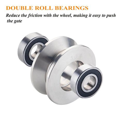 3 Inch V Groove Gate Wheel Stainless Steel Roller With Double Bearings, close-up of 304 stainless wheel showing bearings