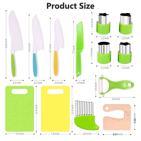 17 Piece Kid Friendly Kitchen Set For Toddlers Real Cooking Safe Knives With Cutting Boards Fruit And Vegetable Cutters