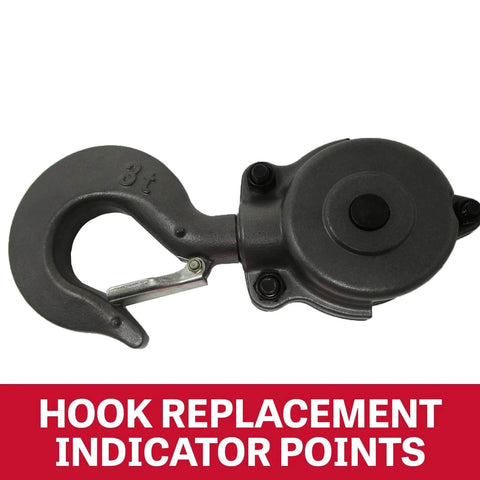 3 Ton Hand Chain Hoist With 15 Ft Lift, 360 Degree Rotating Alloy Hook, Model S90-300-15 hook replacement indicator