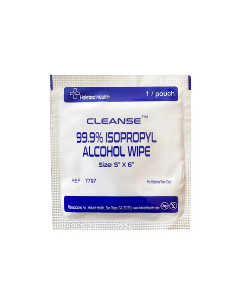 Single pouch of 99.9 Percent Isopropyl Alcohol Wipes For Electronics And Screens, showing 5x6in size on packaging.