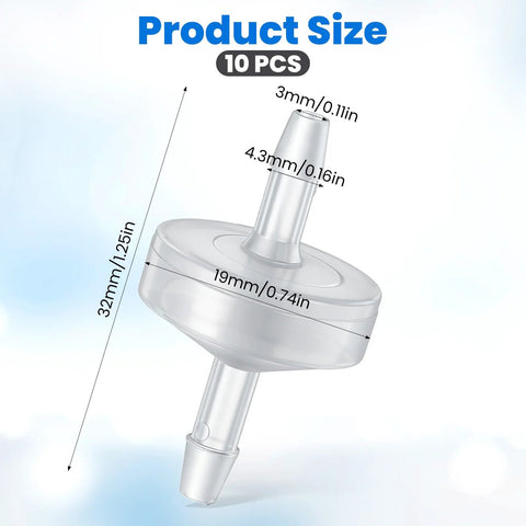 Plastic check valve, 1/8 in hose barb, 10-pack, clear, one-way non-return.