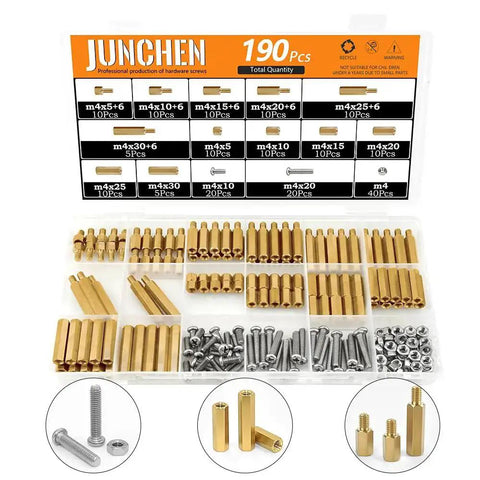 M4 Hex Brass Spacers And Standoffs Kit For PCBs And Computer Projects 190Pcs assorted hex spacers, nuts, bolts, screws, mounting pillars