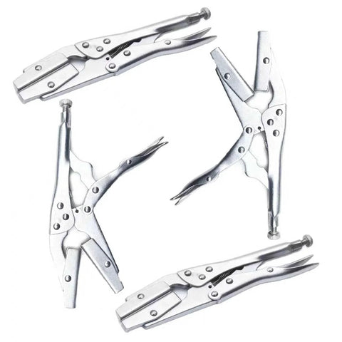 10 Inch Radiator Hose Clamp Pliers Set 4 Pack Heavy Duty Self Locking Pinch Off Tool for Automobile Radiator Pipes Fuel Hoses Water Vacuum Lines With Rotating Jaw for Parallel Clamping and Even Pressure Distribution.