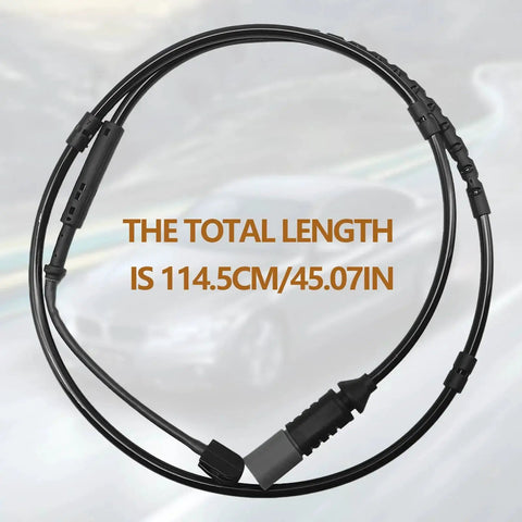 Rear brake pad wear sensor cable assembly, black with connectors; total length 114.5 cm (45.07 in).