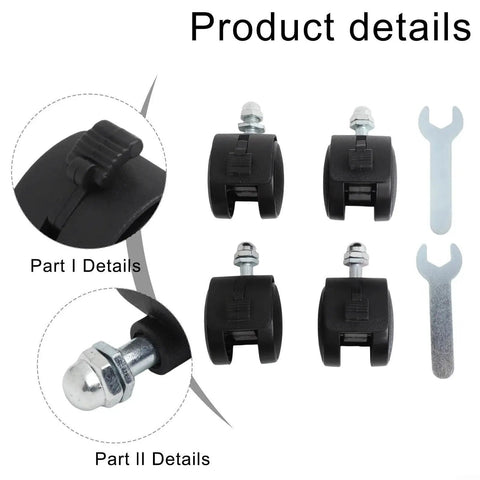 4 Pack Replacement Caster Wheels For Electric Oil Heater With Brakes Durable Plastic Construction Easy Install With Included Tools 2 Wrenches