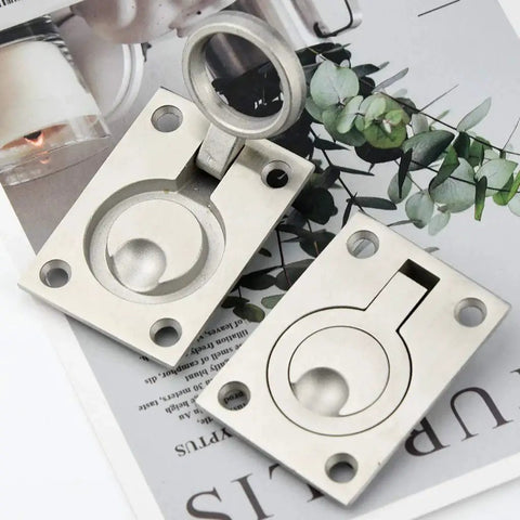 2 Pack Square Flush Pull Ring Handles in 304 Stainless Steel for Recessed Boat Hatch Latch and Cabinet Flush Mount Hidden Lifting Ring