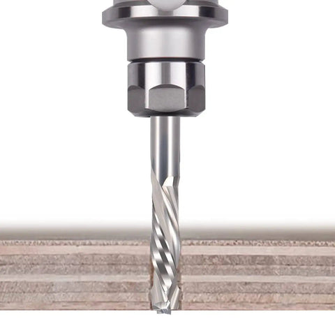Up Down Cut Carbide End Mills For CNC Router Bits One Eighth Inch Shank Two Flute Spiral Dope Cutting Compression Cutter For Engraving And Woodworking Pack Of Five With ALTIN Coating cutting wood