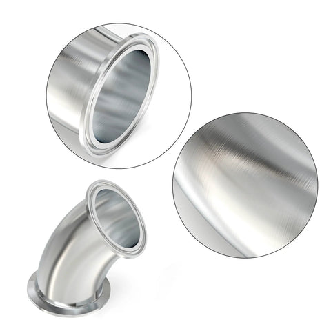 Stainless steel 2 in 45-degree sanitary elbow fittings set (2 pcs) with tri-clamp flange and four silicone gaskets