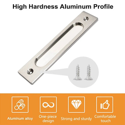 Rectangular Recessed Sliding Door Pulls 2 Piece Brushed Steel Flush Pulls For Aluminum Alloy Closet Doors with Mounting Screws